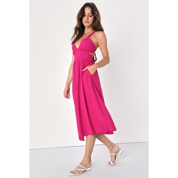 Lulus | Tie Back Midi Dress - Picture 5 of 10